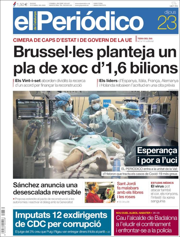 Portada de El Periódico de Catalunya (España)