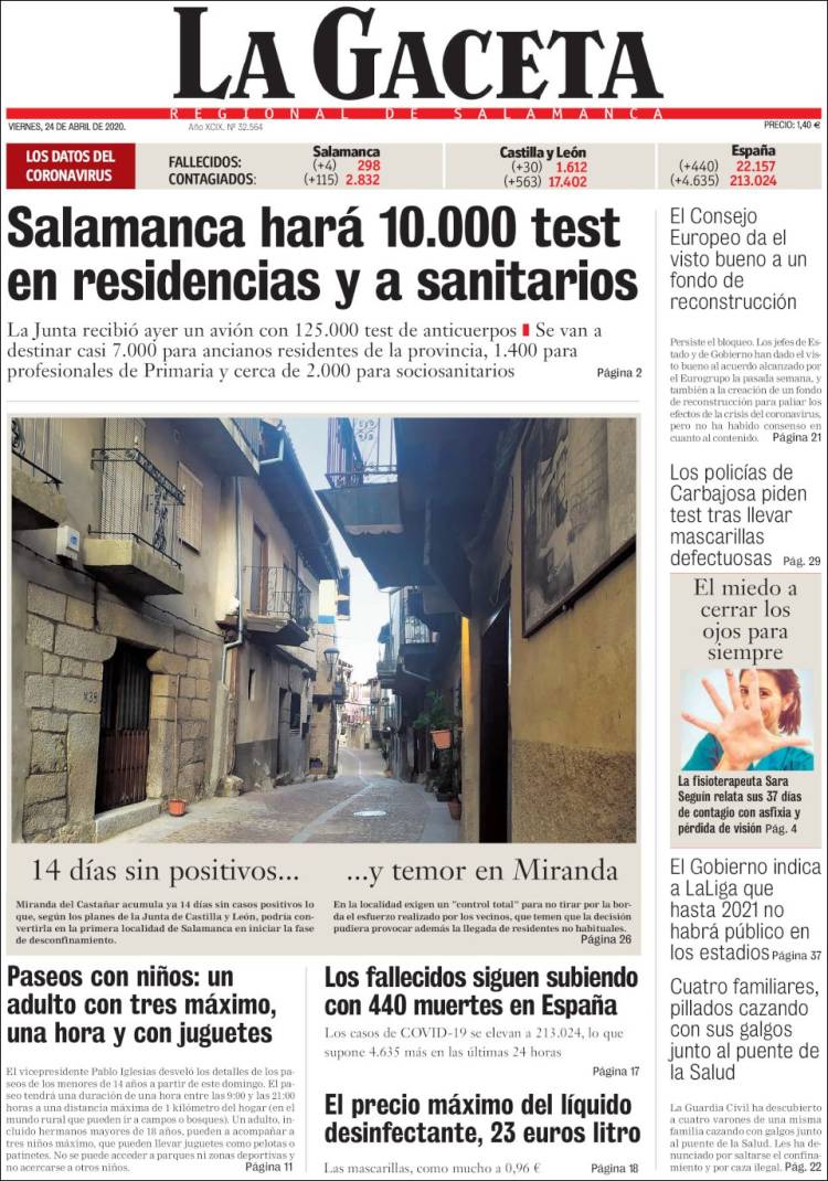 Portada de La Gaceta de Salamanca (España)