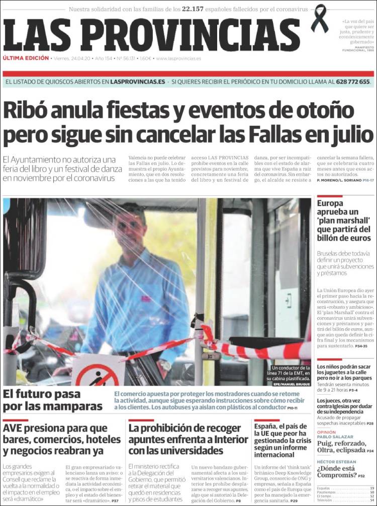 Portada de Las Provincias (España)