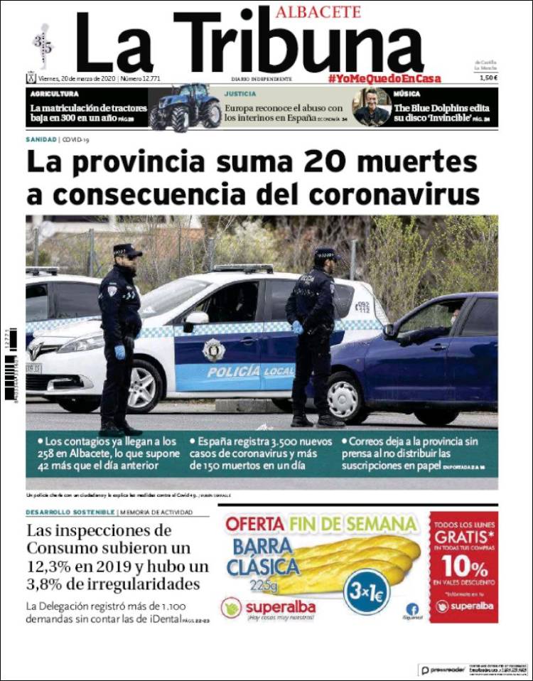 Portada de La Tribuna de Albacete (España)