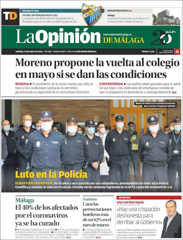 Portada de La Opinión de Málaga (España)