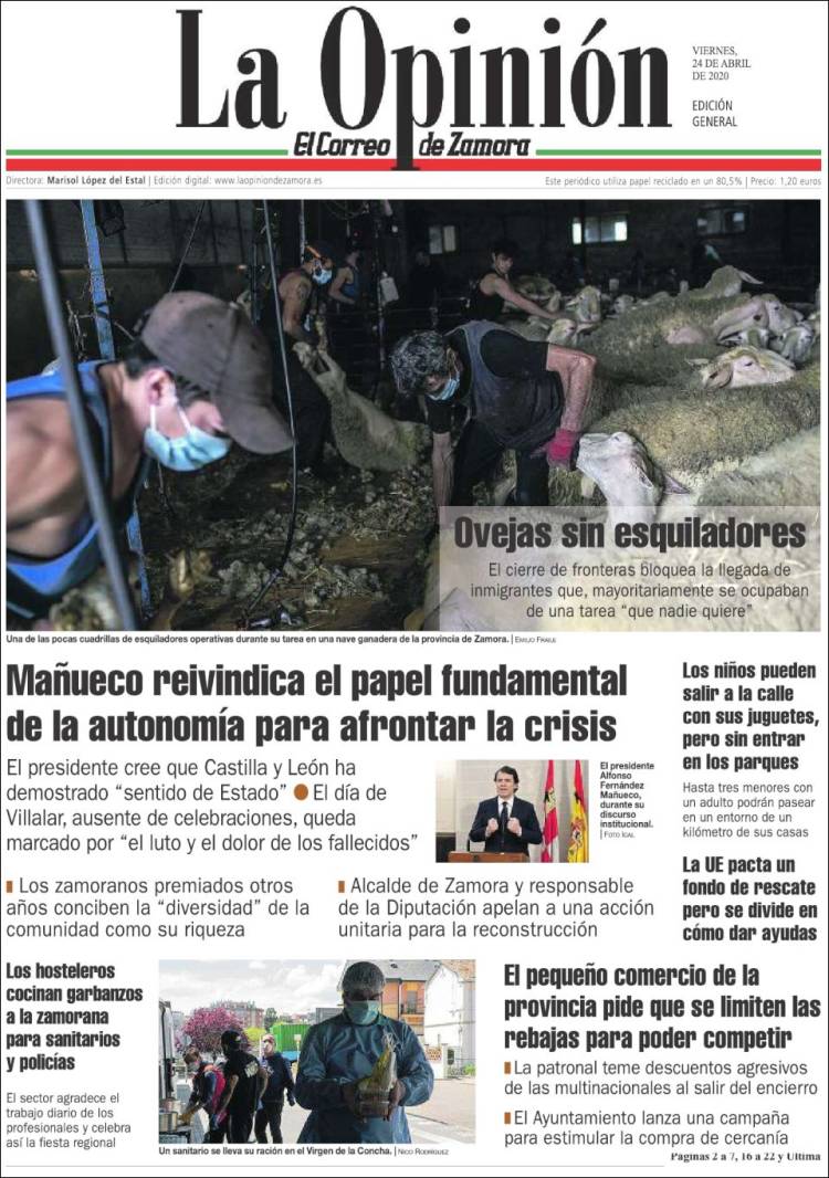 Portada de La Opinión - El Correo de Zamora (España)