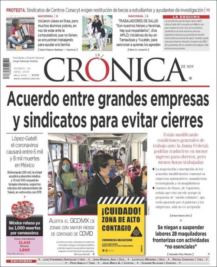 Portada de La Crónica de Hoy (México)