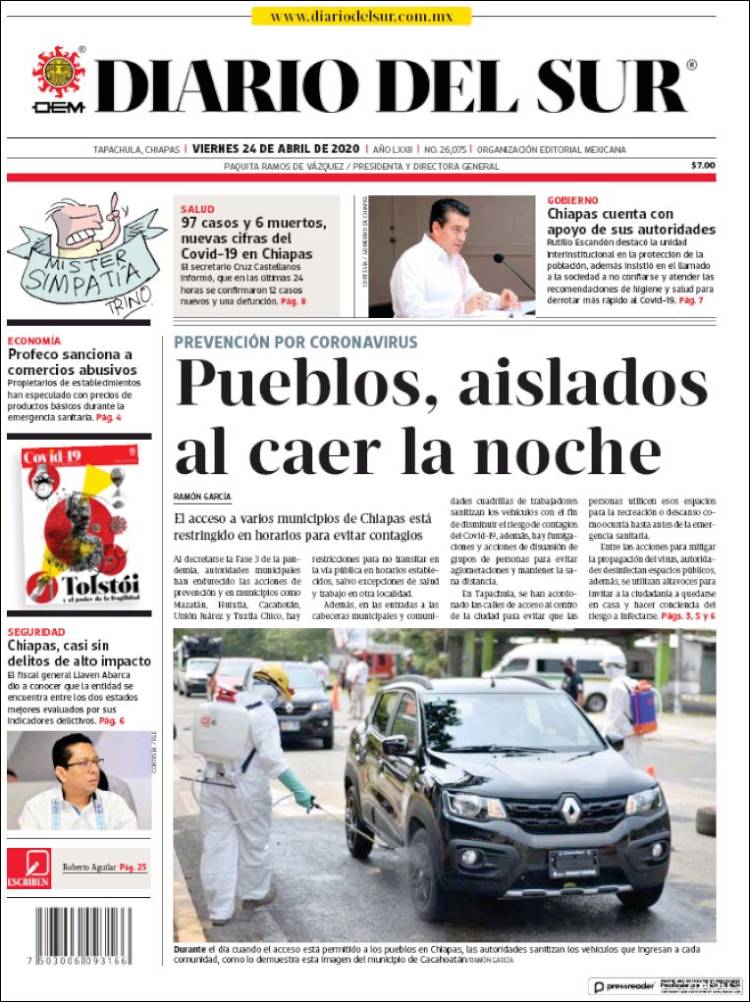 Portada de El Diario del Sur (México)