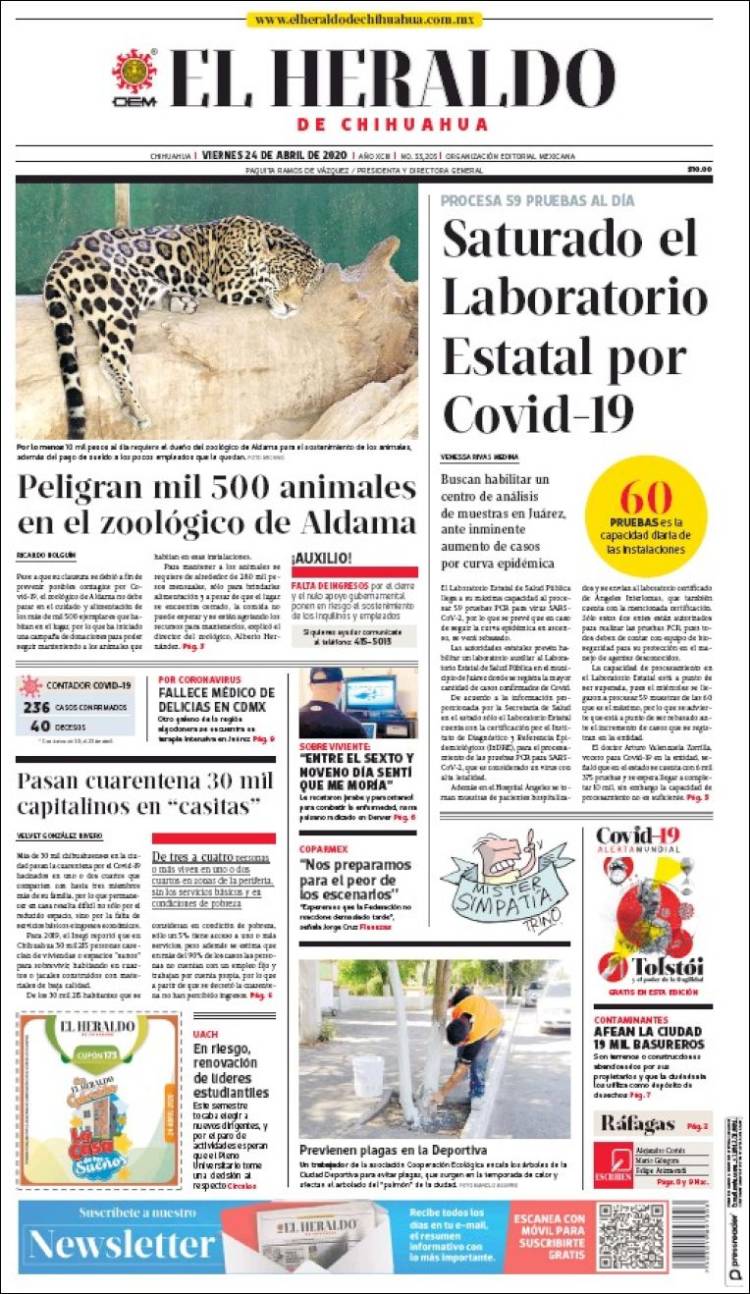 Portada de El Heraldo de Chihuahua (México)