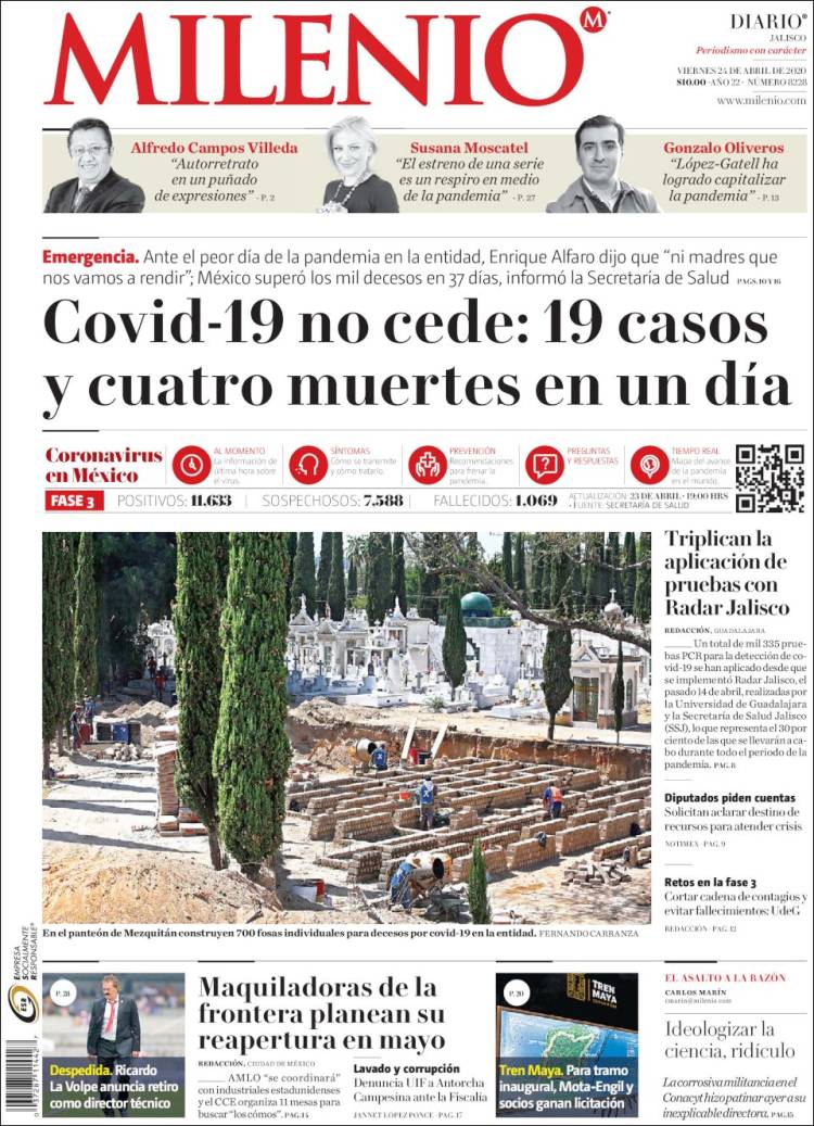 Portada de Milenio - Jalisco (México)