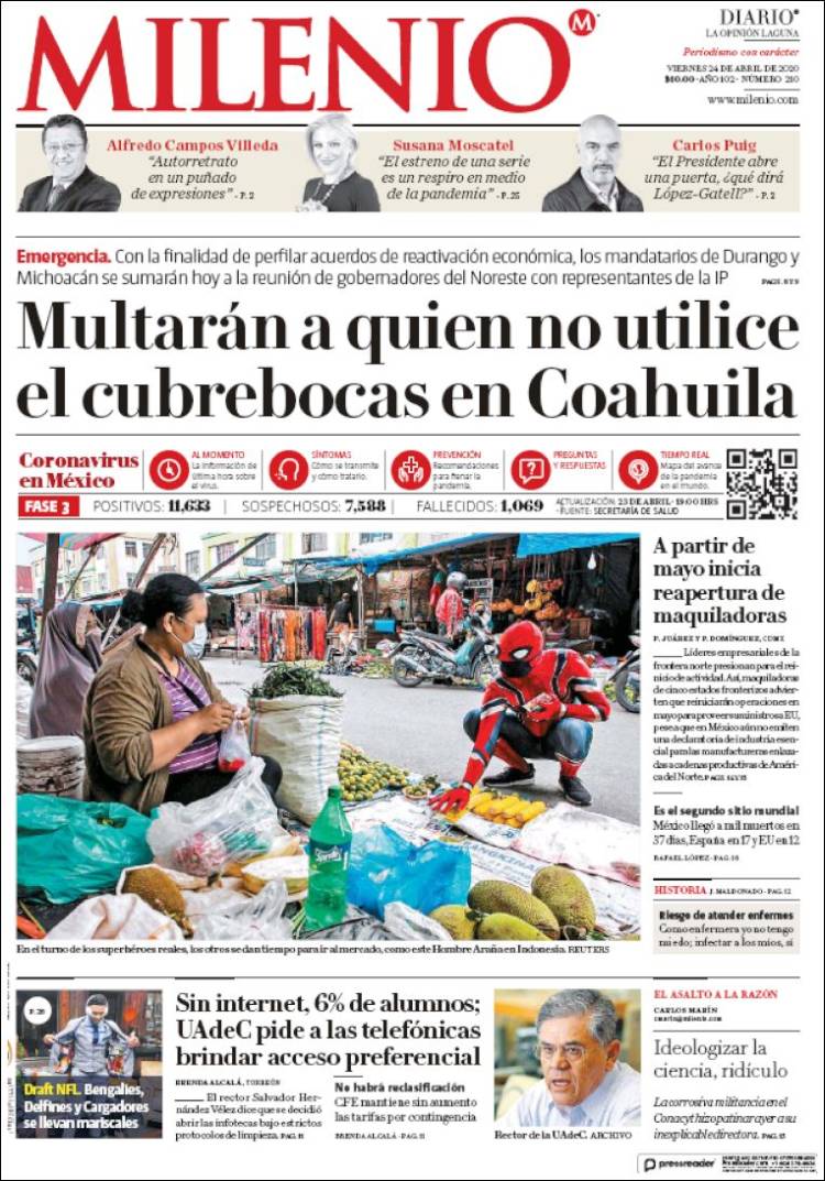 Portada de Milenio - Laguna (México)