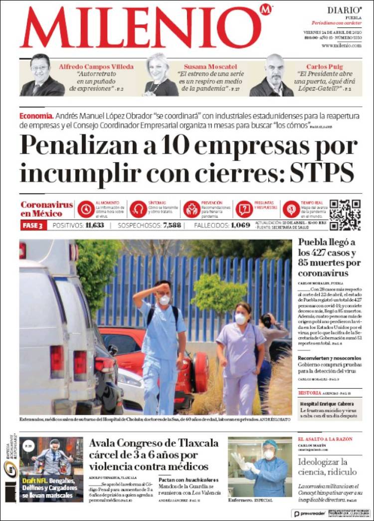 Portada de Milenio de Puebla (México)