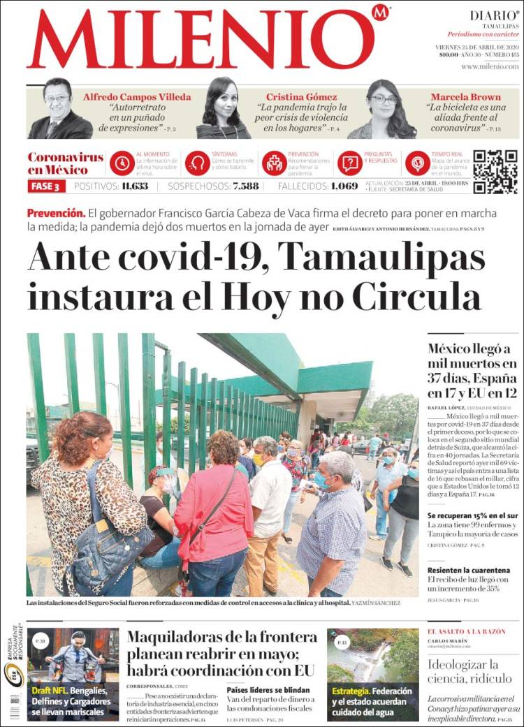 Portada de Milenio - Tamaulipas (México)