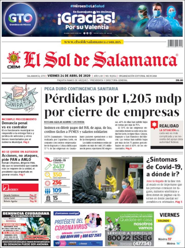 Portada de El Sol de Salamanca (México)