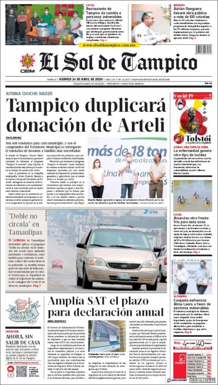 Portada de El Sol de Tampico (México)