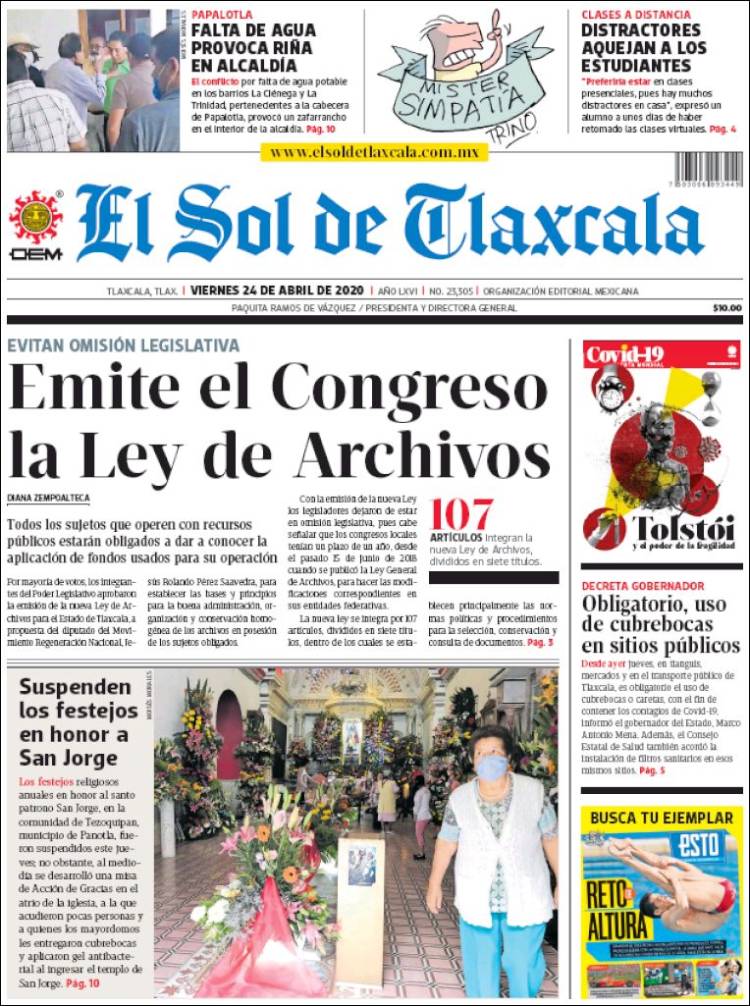 Portada de El Sol de Tlaxcala (México)