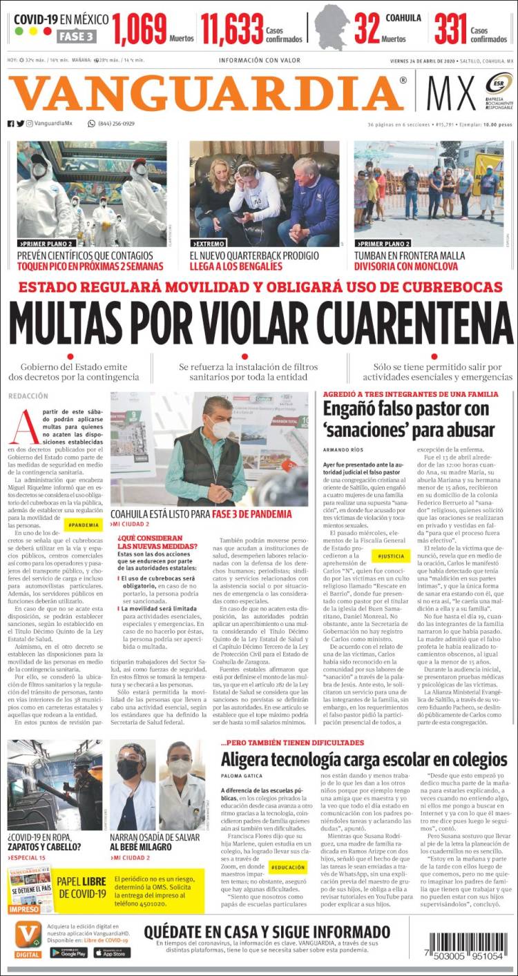 Portada de Vanguardia (México)