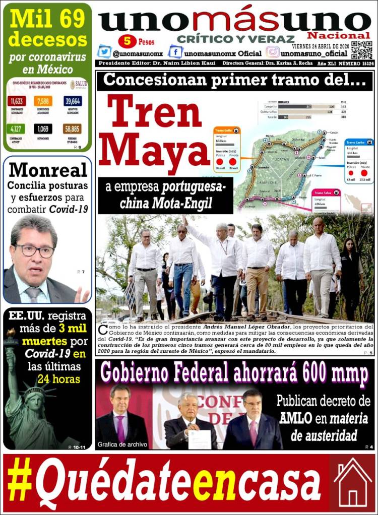 Portada de unomásuno (México)