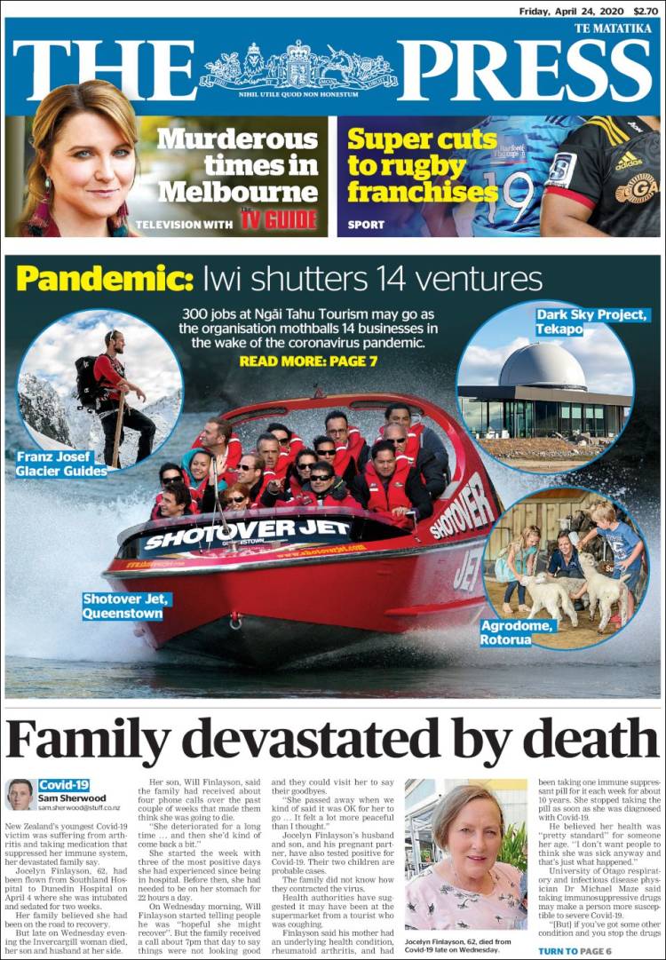 Portada de The Press (Nueva Zelanda)