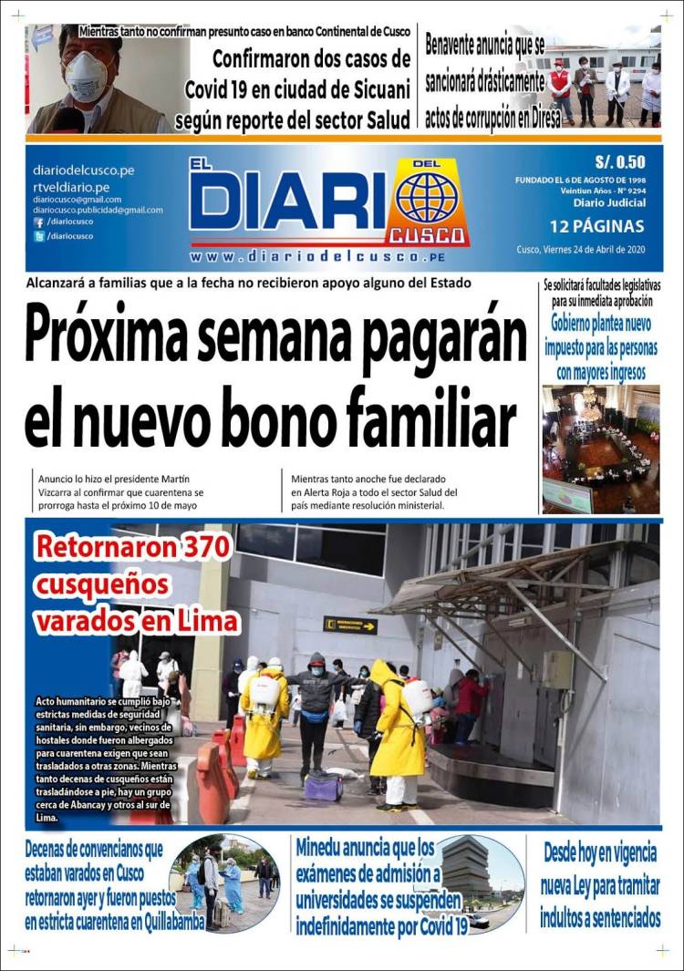 Periódico El Diario del Cusco (Perú). Periódicos de Perú. Edición de