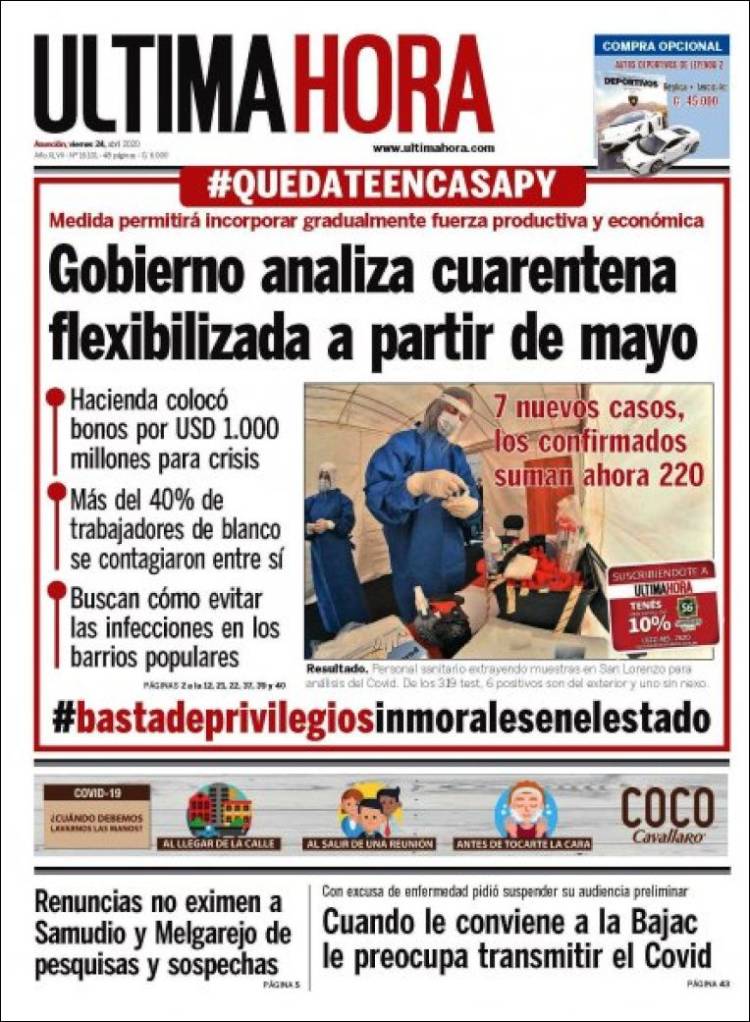 Portada de Última Hora (Paraguay)