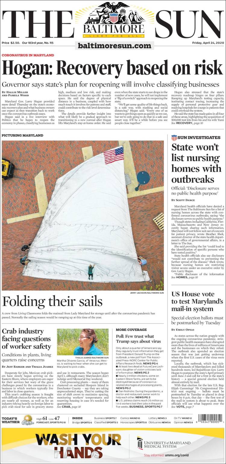 Portada de The Baltimore Sun (USA)