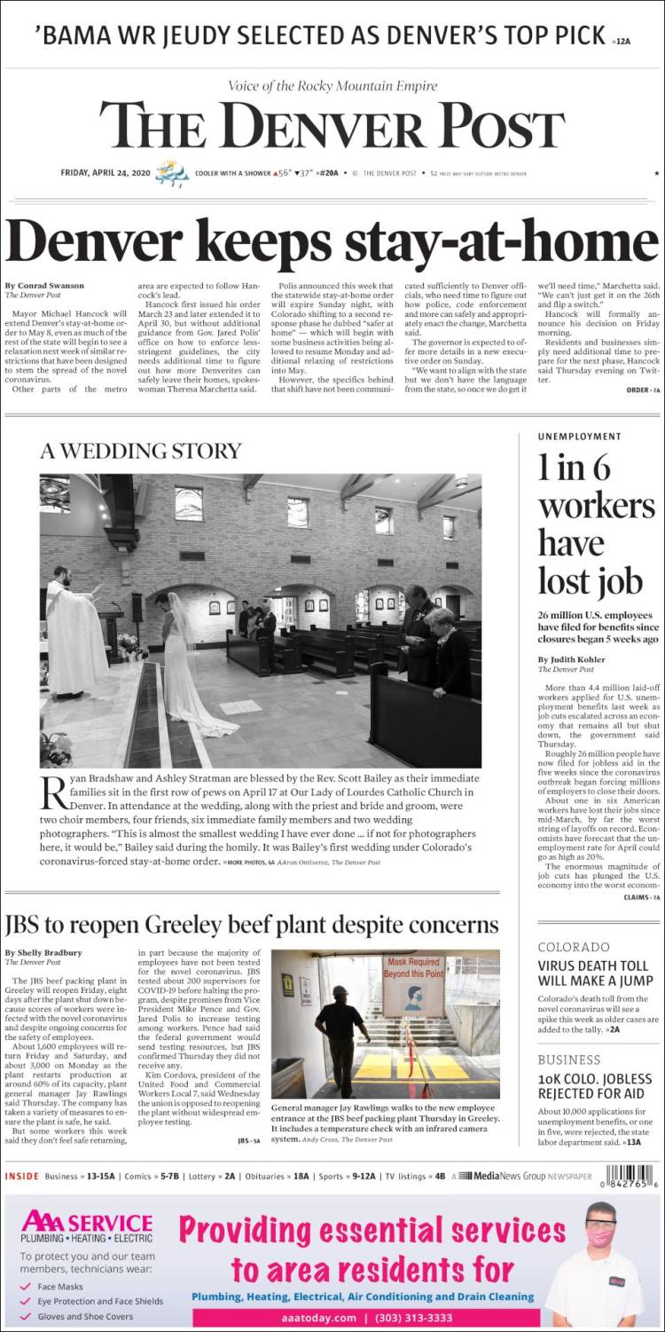 Portada de The Denver Post (USA)