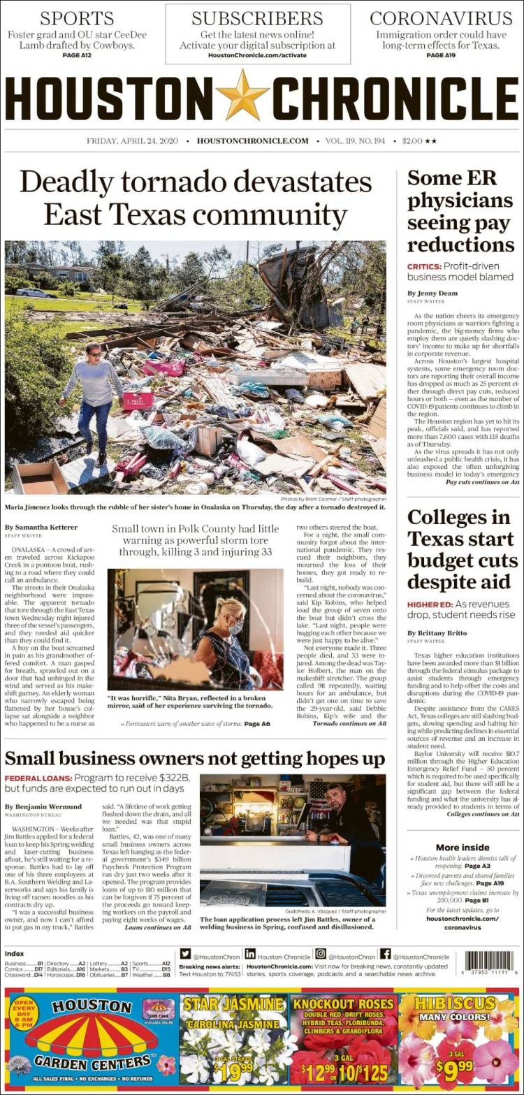 Portada de Houston Chronicle (USA)