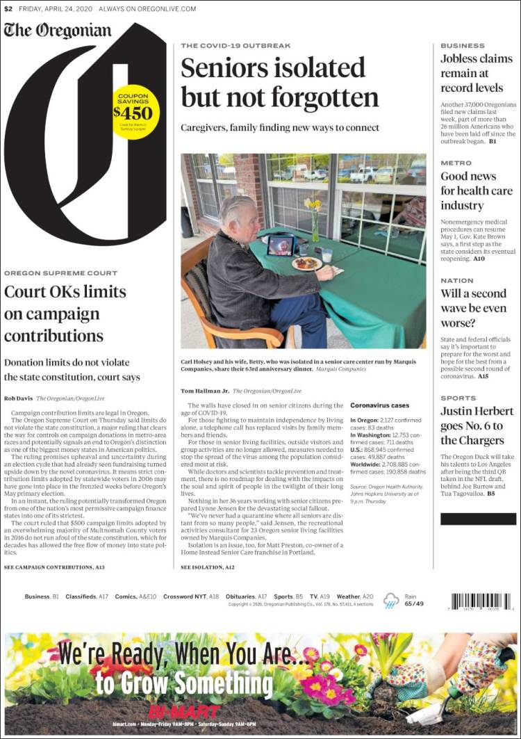 Portada de The Oregonian (USA)