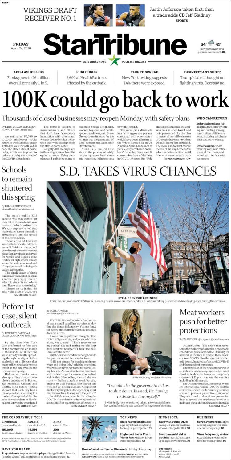 Portada de Star Tribune (USA)