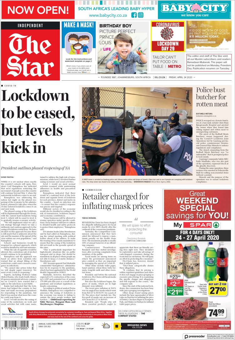 Portada de The Star (Sud&aacute;frica)