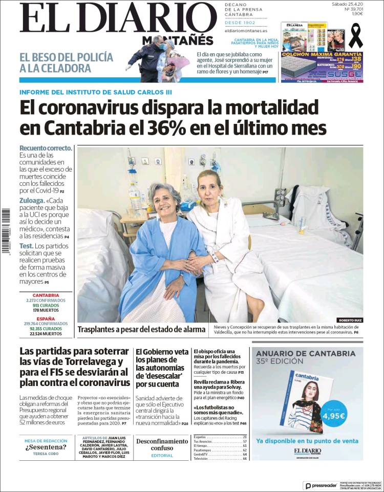 Portada de El Diario Montañés (España)