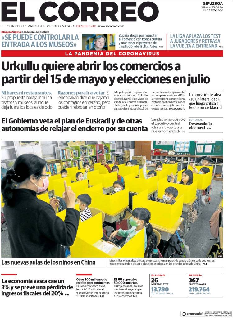 Portada de El Correo - Guipuzcoa (España)