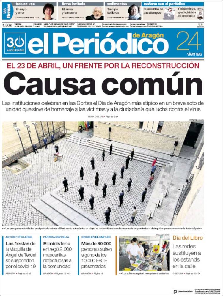 Portada de El Periódico de Aragón (España)