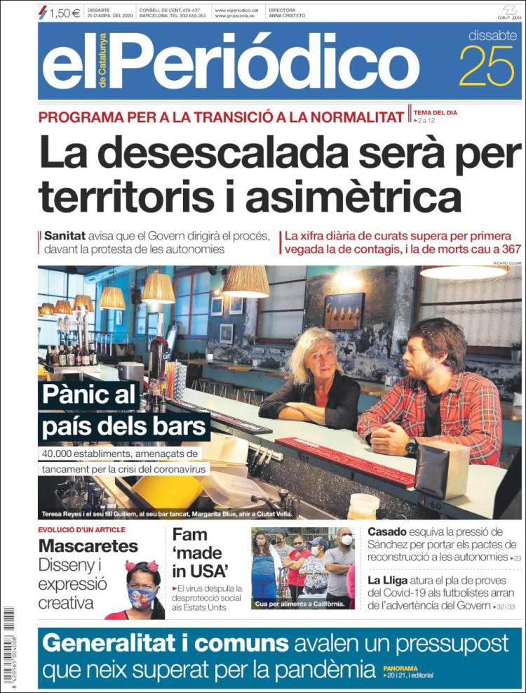 Portada de El Periódico de Catalunya (España)