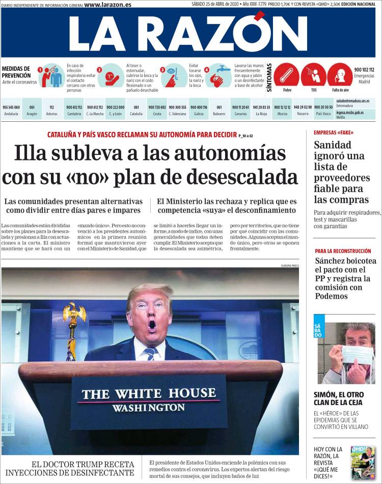 Portada de La Razón (España)