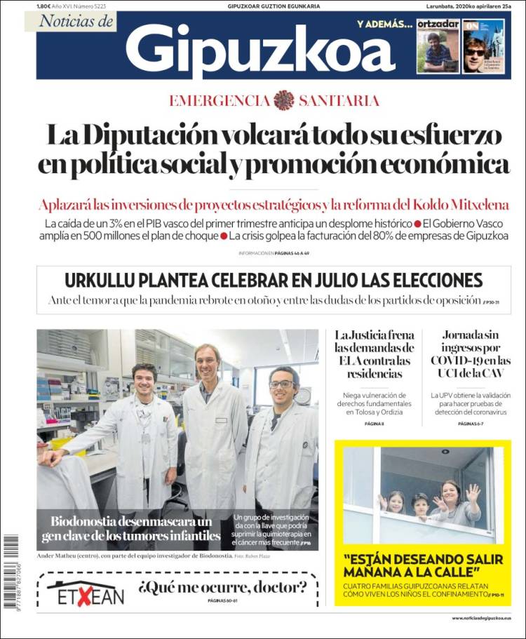 Portada de Noticias de Gipuzkoa (España)