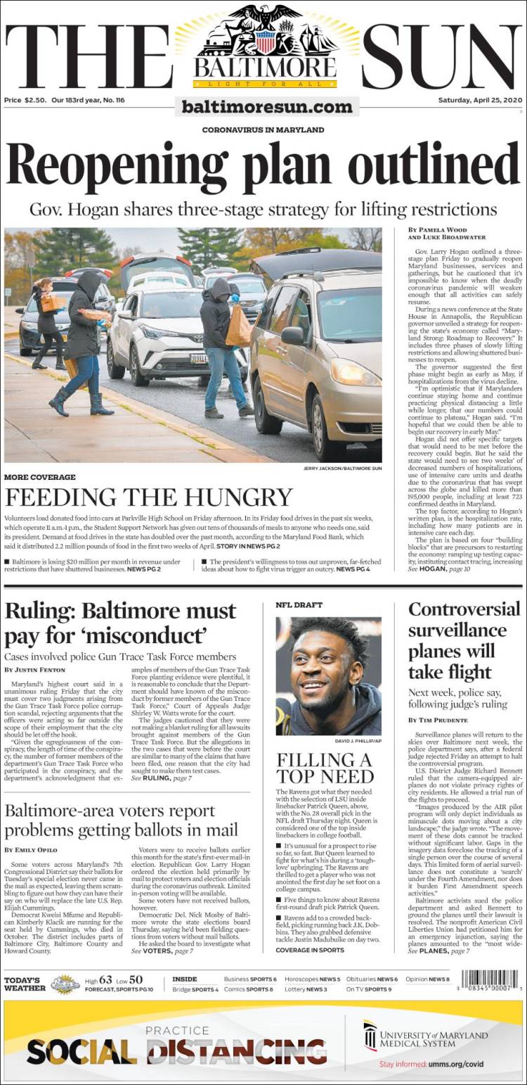 Portada de The Baltimore Sun (USA)