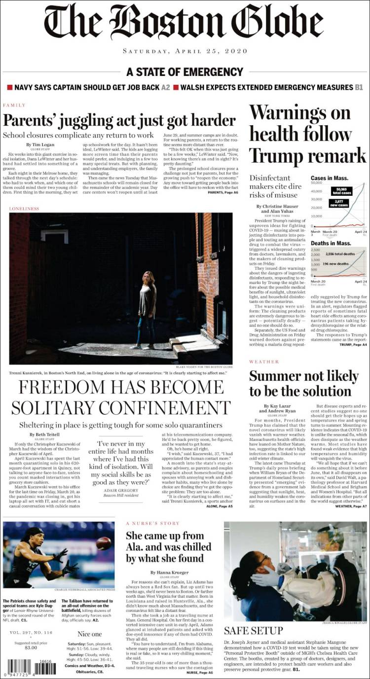 Portada de Boston Globe (USA)