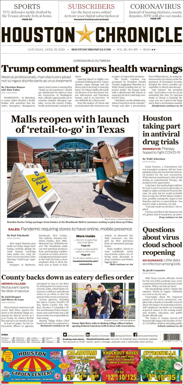 Portada de Houston Chronicle (USA)