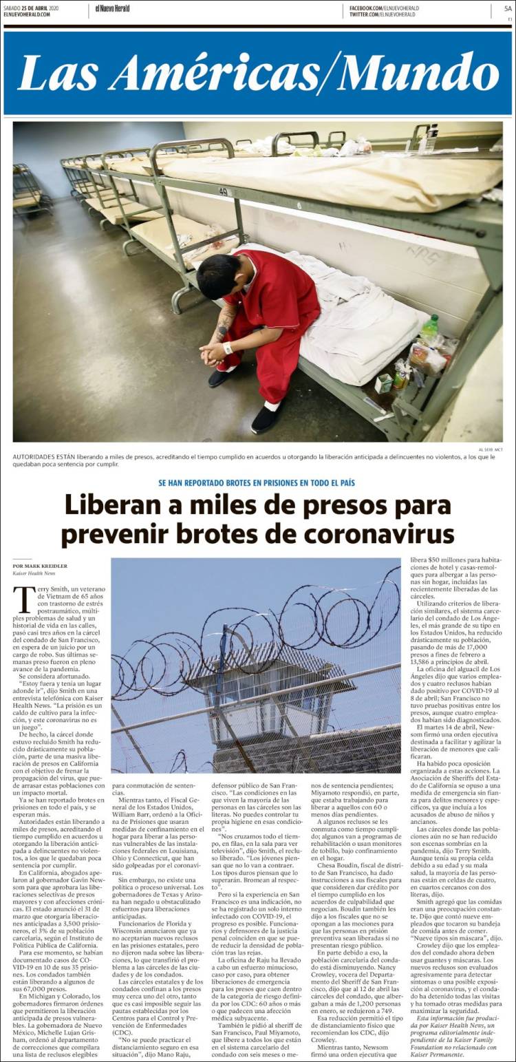 Portada de El Nuevo Herald (USA)