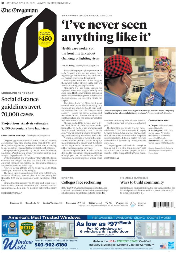 Portada de The Oregonian (USA)