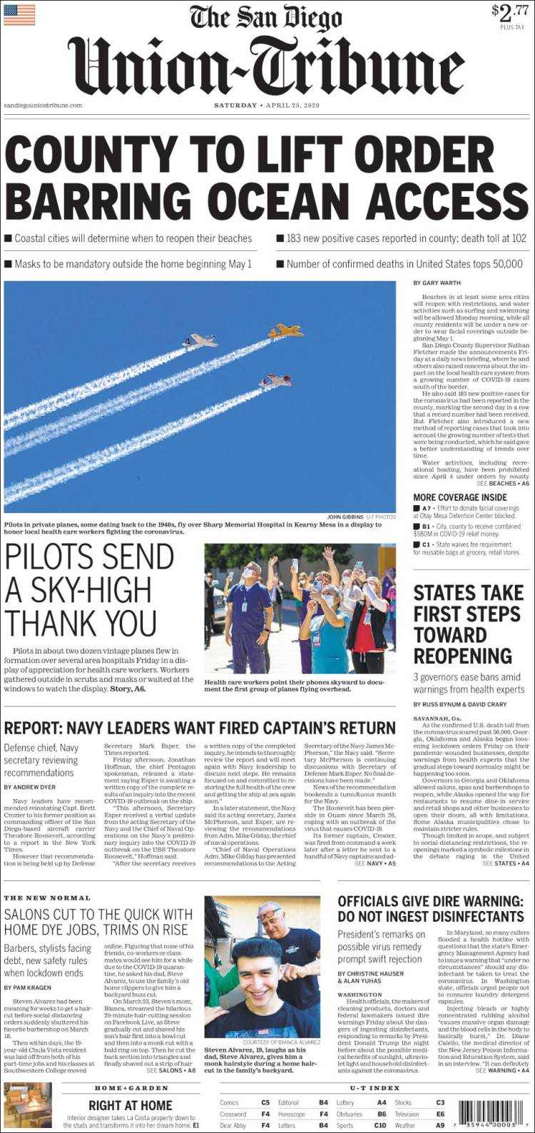 Portada de The San Diego Union-Tribune (USA)