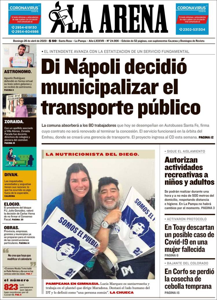 Portada de Diario La Arena (Argentina)