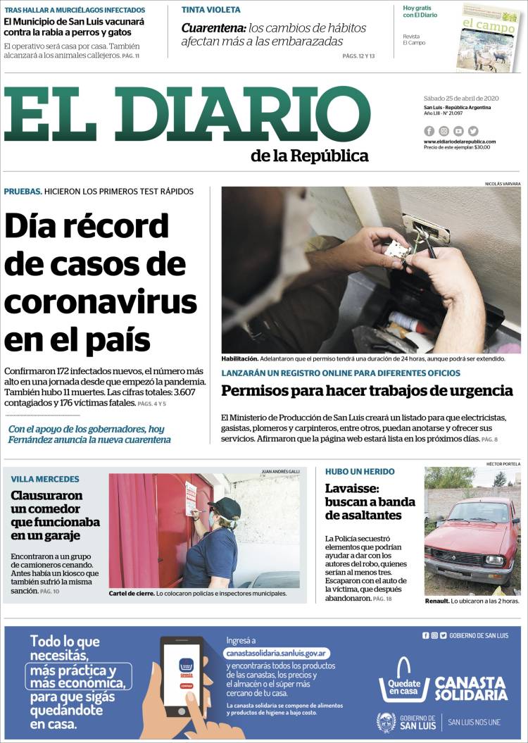 Portada de Diario de la República (Argentina)