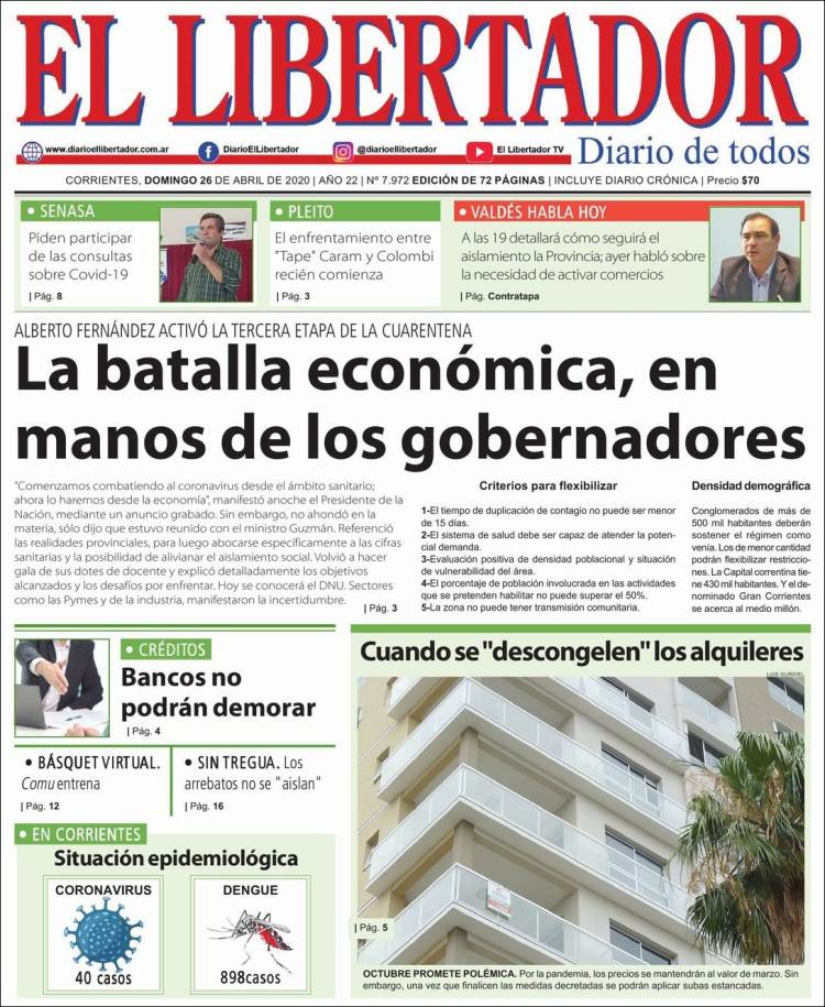 Portada de Diario El Libertador (Argentina)