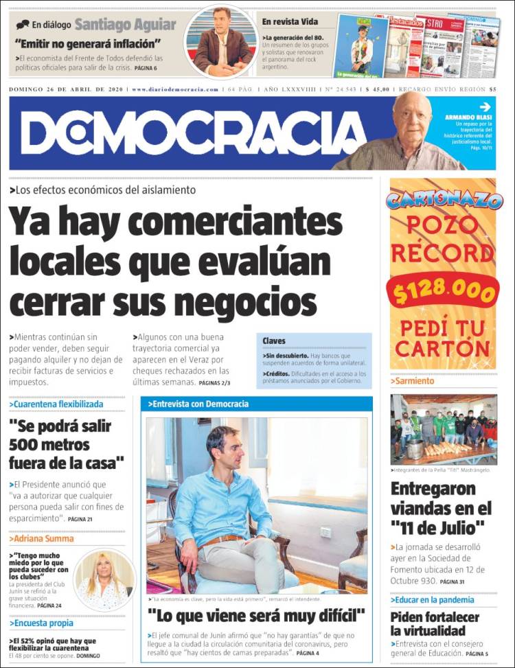 Portada de Diario Democracia (Argentina)