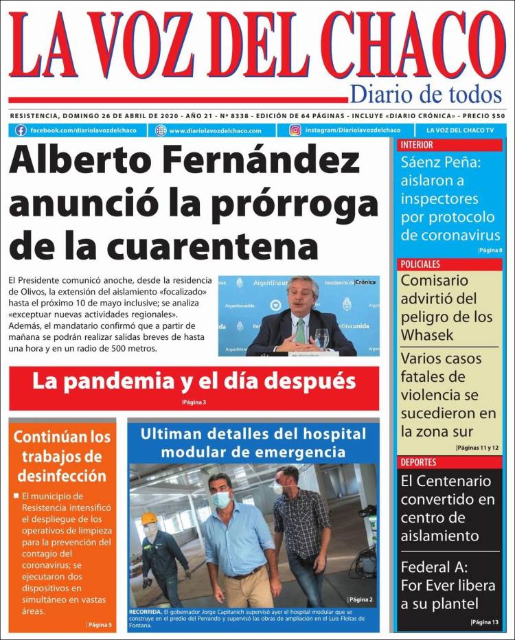 Portada de La Voz del Chaco (Argentina)