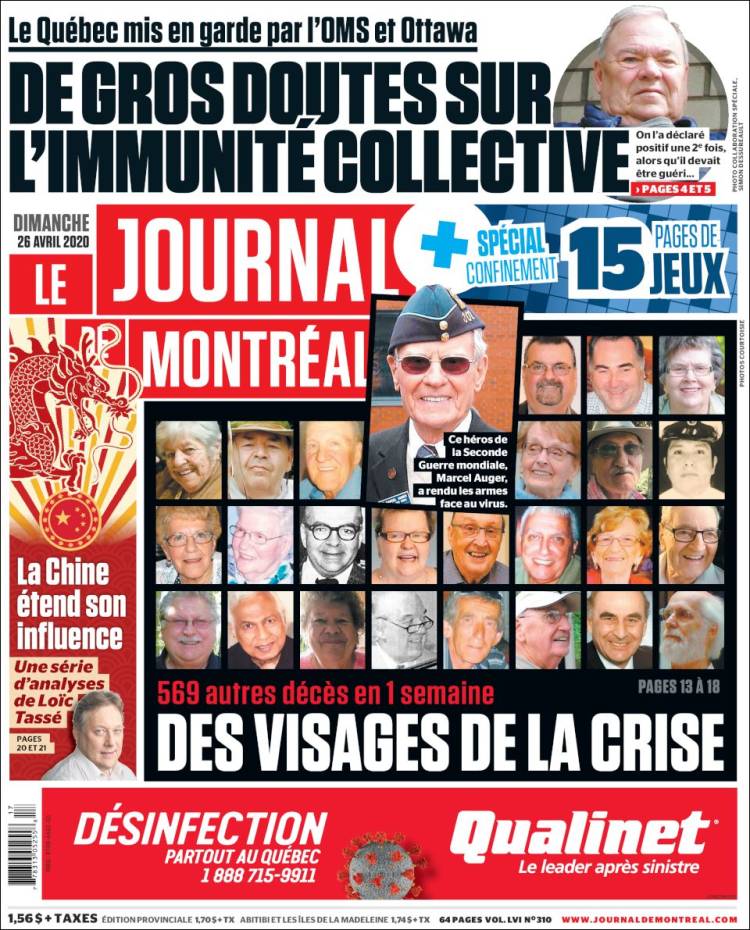 Portada de Le Journal de Montréal (Canada)