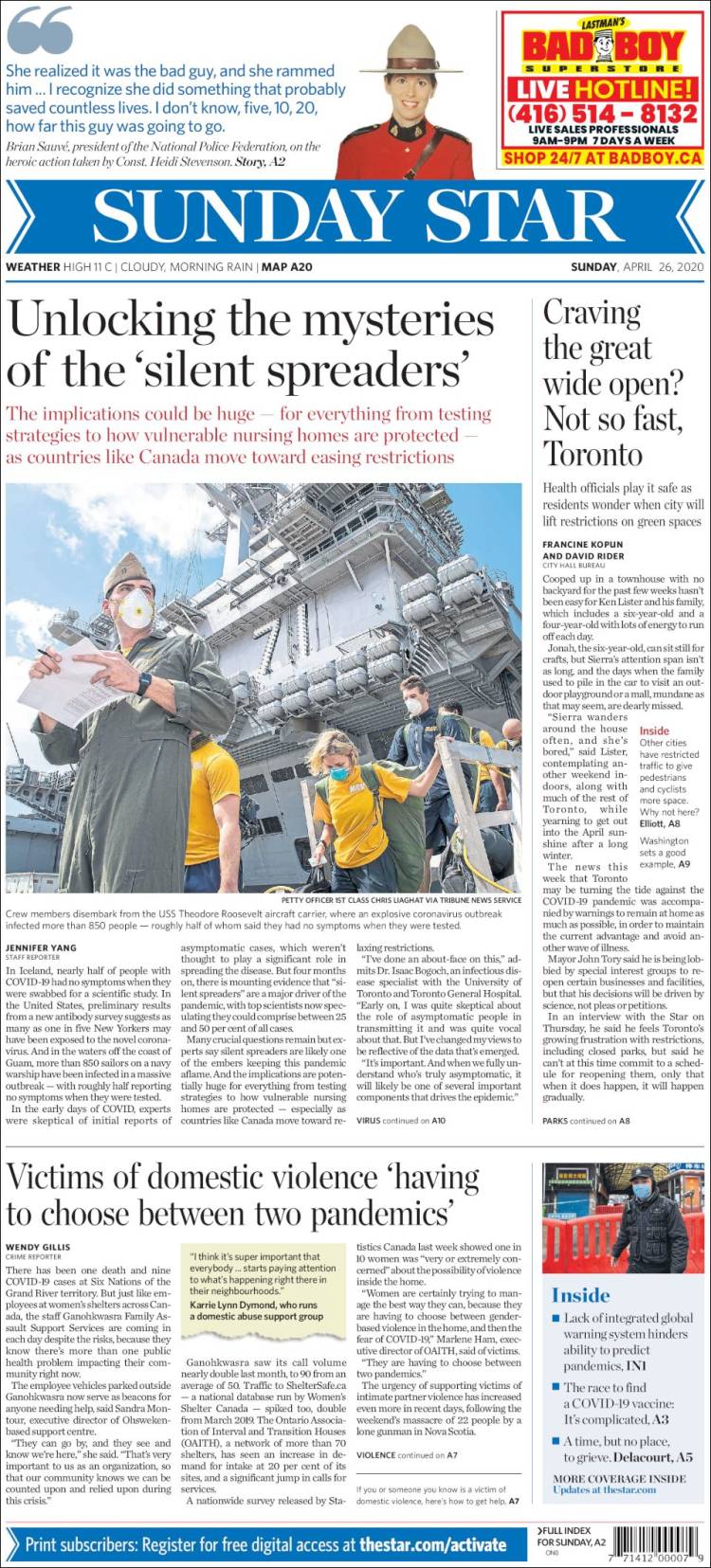 Portada de The Toronto Star (Canada)