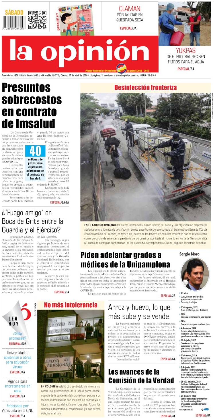 Portada de Diario La Opinion (Colombia)