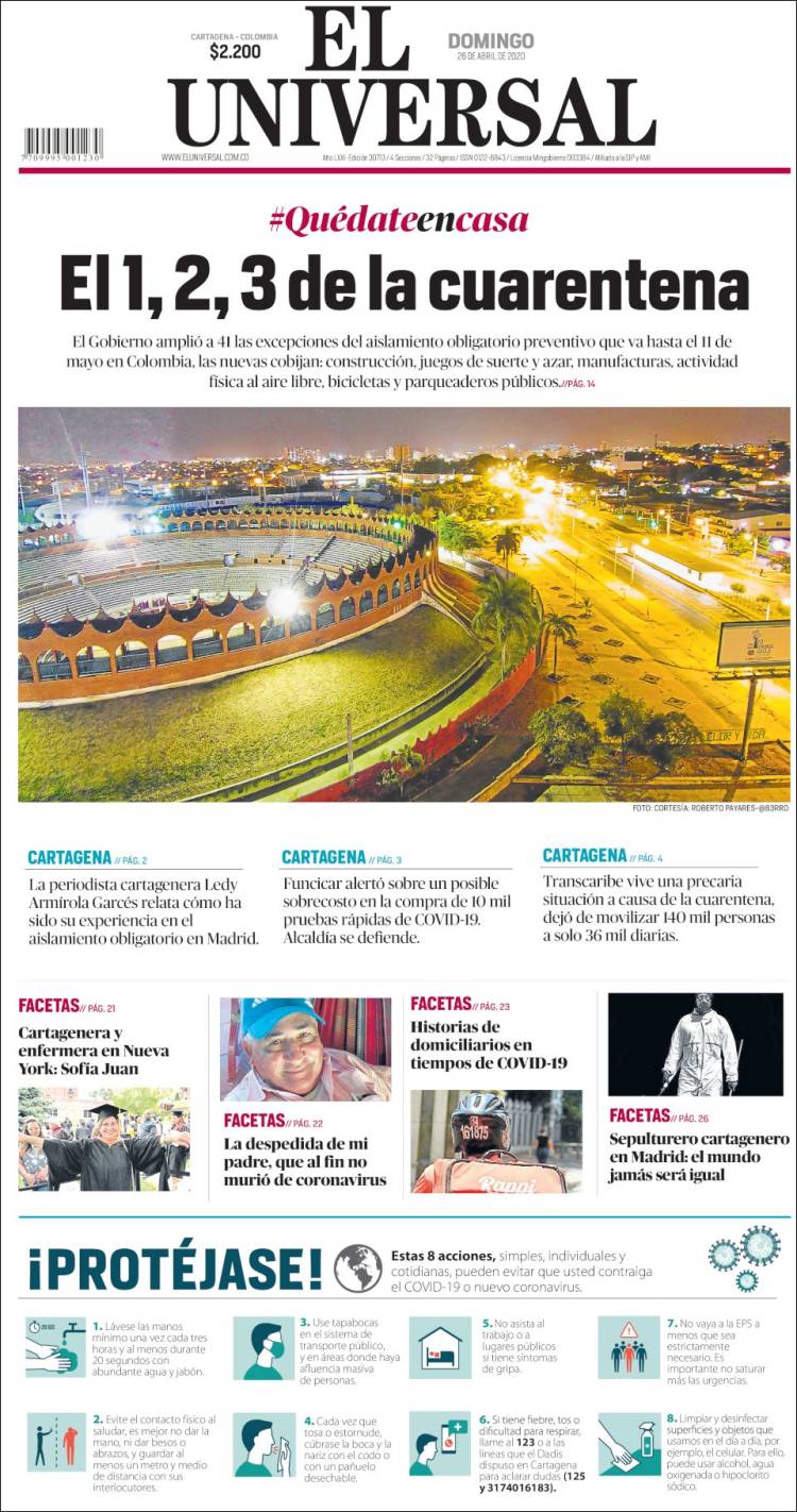 Portada de El Universal (Colombia)