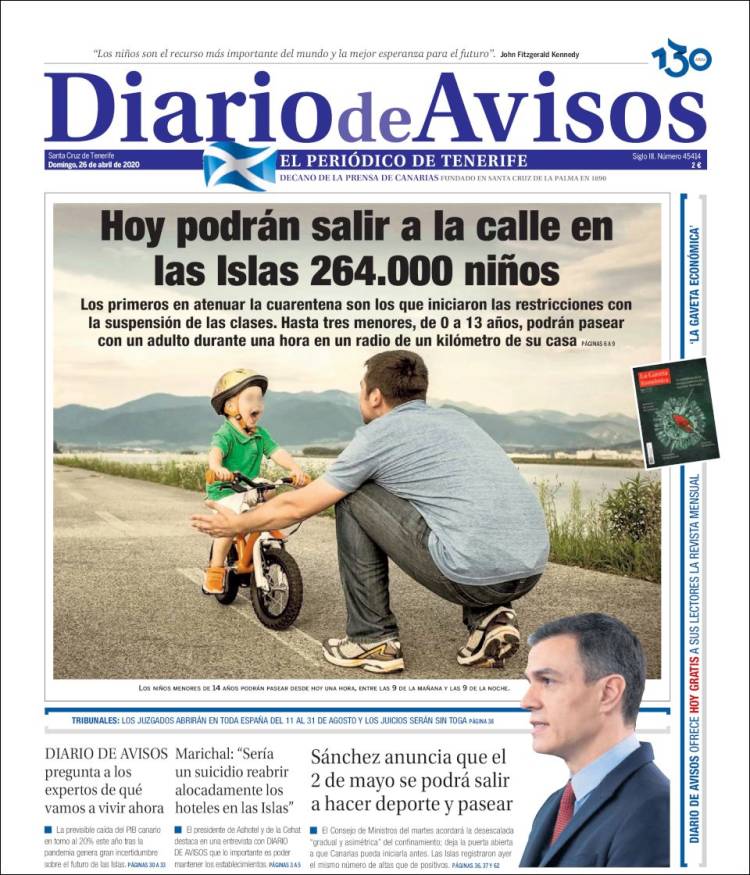 Portada de Diarios de Avisos (España)