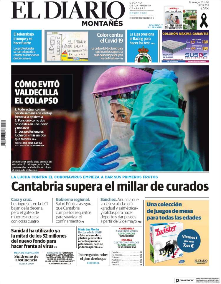 Portada de El Diario Montañés (España)